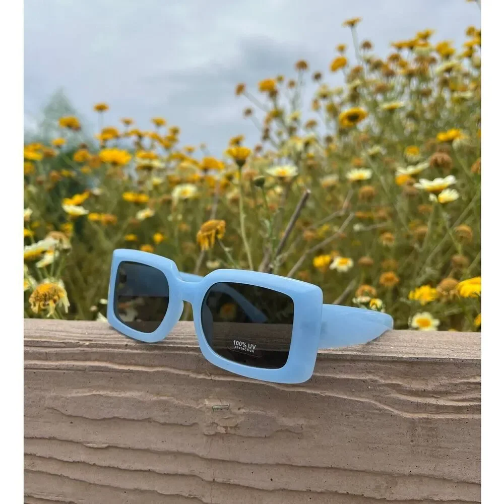 Sunglasses  Blue color smooth plain square light tint edc baddie  cottagecore - Picture 7 of 14